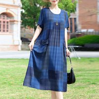 New Fashion Casual Vintage Summer Dress For Women 2025 Loose Dresses Short Sleeve O-neck Women Clothing