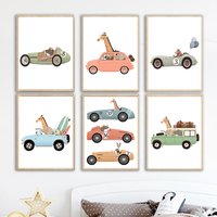 Funny Safari Animals Elephant Giraffe Poster Canvas Painting Nursery Wall Art Print Child Room Picture Nordic Kids Bedroom Decor