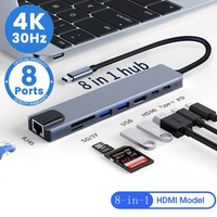 Usb 8 In 1 Type C 3 1 To 4k HdTV Hub Adapter With Sd Tf Rj45 Card Reader Pd Fast Charge For Macbook Notebook Computer