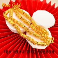NovaGlod Men's cylindrical flower 9999 necklace, large and small, new style, 24K real gold, domineering, large gold chain, jewel