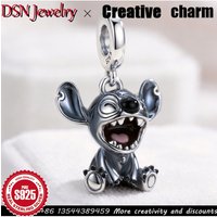 DSN Jewelry Designer Cartoon Charm S925 Silver Enamel Blue Alien Laughing Pendant for Bracelet Necklace Cute DIY Dangle Charm