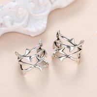 Huitan Thorns Shaped Cuff Earrings for Women Vintage Metal Colors Versatile Ear Clip Earrings New Trend Non-piercing Jewelry