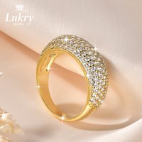 Lnkry Sparkling Pave Setting Micro Zircon Chunky Ring for Women Ladies 14k Gold-Filled Half Eternity Wedding Band Jewelry