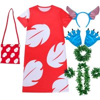 Role Play Dress Amusement Park Trip Outfit Cartoon Cosplay Girl Hawaii Costume Summer Frock 2026 Red Vestido with White Feather