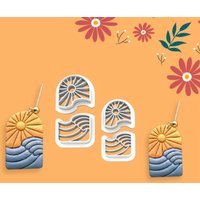 4Pcs Boho Sunset Wave Polymer Clay Cutters Summer Ocean Earrings DIY Jewelry Mold Pottery Clay Earrings Jewelry Cutting Molds