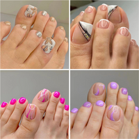 24P Fake Toenails With Glue French Line Glitter False Toe Nails Art Detachable Press On Toenails Acrylic Butterfly ToeNails Tips