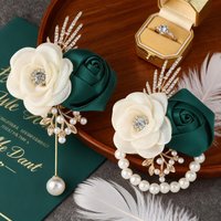 Wedding Flower Set 2pcs Bridal Groom Bouquet Wrist Corsage DIY Elegant Accessories