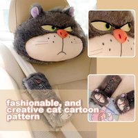 Cartoon Cute Lucifer Bad Cat Car Headrest Seat Belt Car Neck Pillow High-end Seat Belt Cover Microfiber Car Interior Supplies