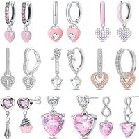 New 925 Sterling Silver Pink Heart Shape Women Earrings Brilliant Wedding Engagement Star Earrings Jewelry Gift