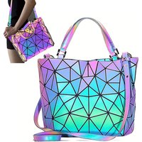 Large Capacity tote bag Diamond Luminous Shoulder Bag Fashion Dazzling Bucket bag Women's fold Deformation Office briefcase