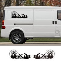 2PCS Car Body Stickers Mountain Graphics For Motorhome Horsebox Caravan RV Camper Van Body Decoration Vinyl Decals Accessories