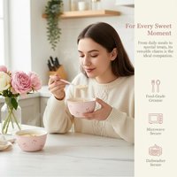 Set Of 2 Ceramic Bowls With 2 Spoons Bow Cute Gift Ceramic Bowls Birthday Gifts Dessert Daily Use