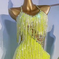 Latin Dance Dress High-end Custom Hanging Neck Wave Skirt Tango Full Rhinestone Female Adult Stage Professional Clothing
