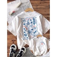 Plus Size Retro Meet Me At The Beach Design Patter Printed T-shirt Summer High Quality Short Sleeved Casual Sports Pullover Tops