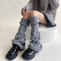Grey Women Leg Warmers Y2k Knitted Loose Long Socks Stockings Warm Foot Cover Girls Knee Socks Leg Warmer Japanese Autumn Winter