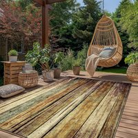 Modern Wood Plank Decorative Carpet | Outdoor Carpet | Courtyard, Balcony, Garden, Camping, RV Universal | Machine Washable