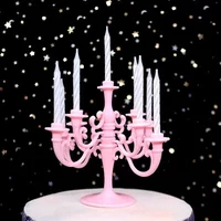 9PCS Candles And Candlestick Bracket 1 Set Cake Topper Birthday Party Cake Candle Holders Toppers Decoration