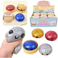 Giant Squishies Dumpling Bun Toy with Bamboo Steamer Soft TPR Dough Ball Decompression Fidget Toy Funny Creative Gift