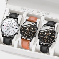 3PCS Fashion Men's Watches Set Business Trend Versatile Retro Classic Round Dial Quartz Watch Reloj Hombre(Without Box)