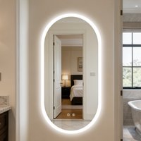 LED Bathroom Mirror Smart Anti-fog Dimmable LED Lighted Mirror Oval Makeup Mirror SPA Hotel 1200x600mm/1000x500mm/800x500mm,Tempered Glass, Frameless