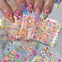 5D Embossed Cherry Blossom Jelly Flowers Nail Stickers Ombre Pink Blue Lily Camellia Nail Decals Hipster Floral Nail Decor *1pcs