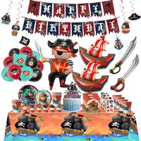 Caribbean Pirates Birthday Decorations Paper Plate Cup Napkins Banner Tablecloth For Kids Boys Baby Shower Pirate Party Supplies