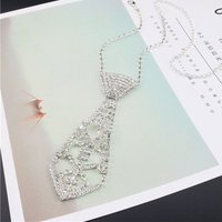 Women Sexy Glitter Rhinestone Necktie with Adjustable Long Chain Hollow Clavicle Shiny Jewelry Diamond Necklace Choker F3MD