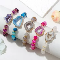 Irregular Hollow Geodes Agates Charm Bracelet Druzy Crystal Stone Striped Agates Beaded Bracelets For Women Men Healing Jewelry