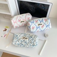 1pc Fashion Sewing Floral Pencil Case Student Stationery Large Capacity Storage Desktop Pen Bag Back to School Girl Makeup Bag
