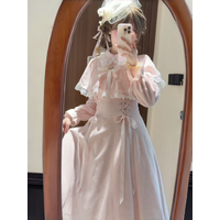 Elegant Sweet Lace Design Girl's Dress Waist Cinched Long Skirt Spring Autumn Polyester mid High Waist Fake Two-Piece Dress