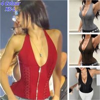 Bandage Shaper Corset Tops Vest Clothes Y2k Sexy Hollow Out Halter Cami Woman French Slim Corsets Bustier Zipper Tank Top Retro