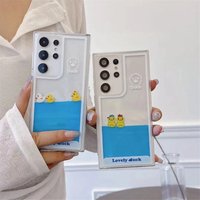 Liquid Quicksand Floating Duck With Hat Phone Case For Samsung S22 Ultra S23 Plus Cartoon Phone Capa Coque For Samsung S23 Ultra