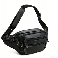 Men's Genuine Leather Fashion Crossbody Bag, Chest Bag, Casual Waist Bag, Shoulder Bag, Large Capacity Versatile Bag, Suitable for Travel, Work, Daily Commuting, and Tourism, Black