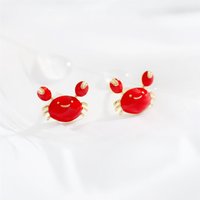 Sole Memory Red Drop Glaze Crab Cancer Gift Sweet Cute 925 Sterling Silver Fashion Female Stud Earrings EA526