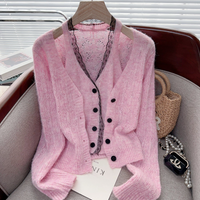 Button-down Cardigan Sweater Fake Two-piece Sweater Autumn and Winter Solid Color Long-sleeved Lace Splicing Top