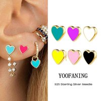 925 Silver Ear Needle Sweet Cute Heart-shaped Enamel Women's Earrings Candy Colored Design Exquisite Jewelry Party Gifts Jewelry