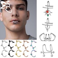 ZS 1 PC Stainless Steel Fake Labret Lip Piercing Women Men Punk Lip Cuff U Shape Colourful Non Piercing Clip On Lip Ring Jewelry