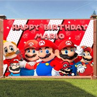Bros Party Anime Theme Background Happy Birthday Party Decoration Kids Gift Banner Super M-m-m-arios Pink Poster Prop