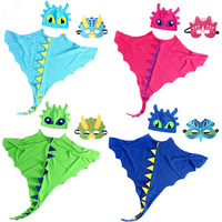 Cute Dinosaur Cape Hood Mask Set Polar Fleece Unisex Toothless Dragon Cosplay Costume Performance Clothes Birthday Party Gift