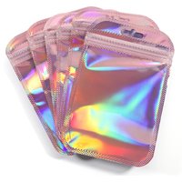 50pcs Iridescent Self Sealing Bags Pink Laser Plastic Pouches Resealable Zip Lock Packaging for Jewelry Display Retail Bags
