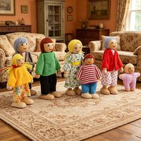 7pcs Wooden Family Dolls Mini People Figures Dollhouse Role Playing Imagination Toys Fun with Dollhouse Family Set Birthday Gift