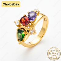18K Gold Plated Exquisite Irregular Colored Zircon Ring for Women, Fashionable Wedding Party Gift Accessories
