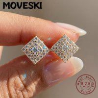 MOVESKI 925 Sterling Silver Moissanite Square Stud Earrings D Color VVS1 Moissanite Paved Earrings For Women Fine Jewelry Gift