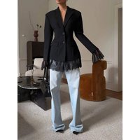 2026 New Women's Lace Splice Slim Fit Suit Jacket Korean Style Commute Design Sensation High Waist Waist-Cinching Outerwear