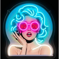 Aesthetic Neon Lights for Room & Wall Decor, Pop Girl WOW Neon Sign, Perfect Graduation & Birthday Gift for Friends, USB Powered