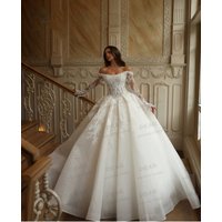 Elegant Luxury Wedding Dresses A Line Women's Sexy Bride Gowns Boat Neck Backless Long Sleeve Party Vestidos De Novia Customized