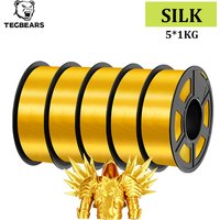 TECBEARS Seide 3D-Drucker Filament 1,75mm 5 Rollen 5KG Mehrfarbig PLA+ SEIDE Vakuumverpackung Blasenfrei für FDM DIY Geschenkmaterial