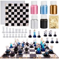 23-Piece Chess Set (Chess Silicone Mold + 5-Color Paint + Gold Foil Filler) - DIY Kit for Making Game Boards, Includes Full-Sized 3D Parts and Resin Casting Molds, Creative Gifts, Furniture Display,