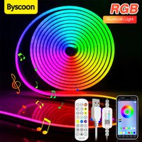 RGB 5V USB Neon Strip Light Waterproof Silicone Neon Rope Lights Music Sync Lamp With APP Remote Control For Home Outdoors Decor