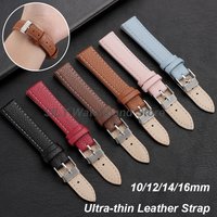 10mm 12mm 14mm 16mm Ultra-thin Leather Watch Strap Vintage Cowhide WatchBand Women Men Women Replacement Mini Bracelet Wristbelt